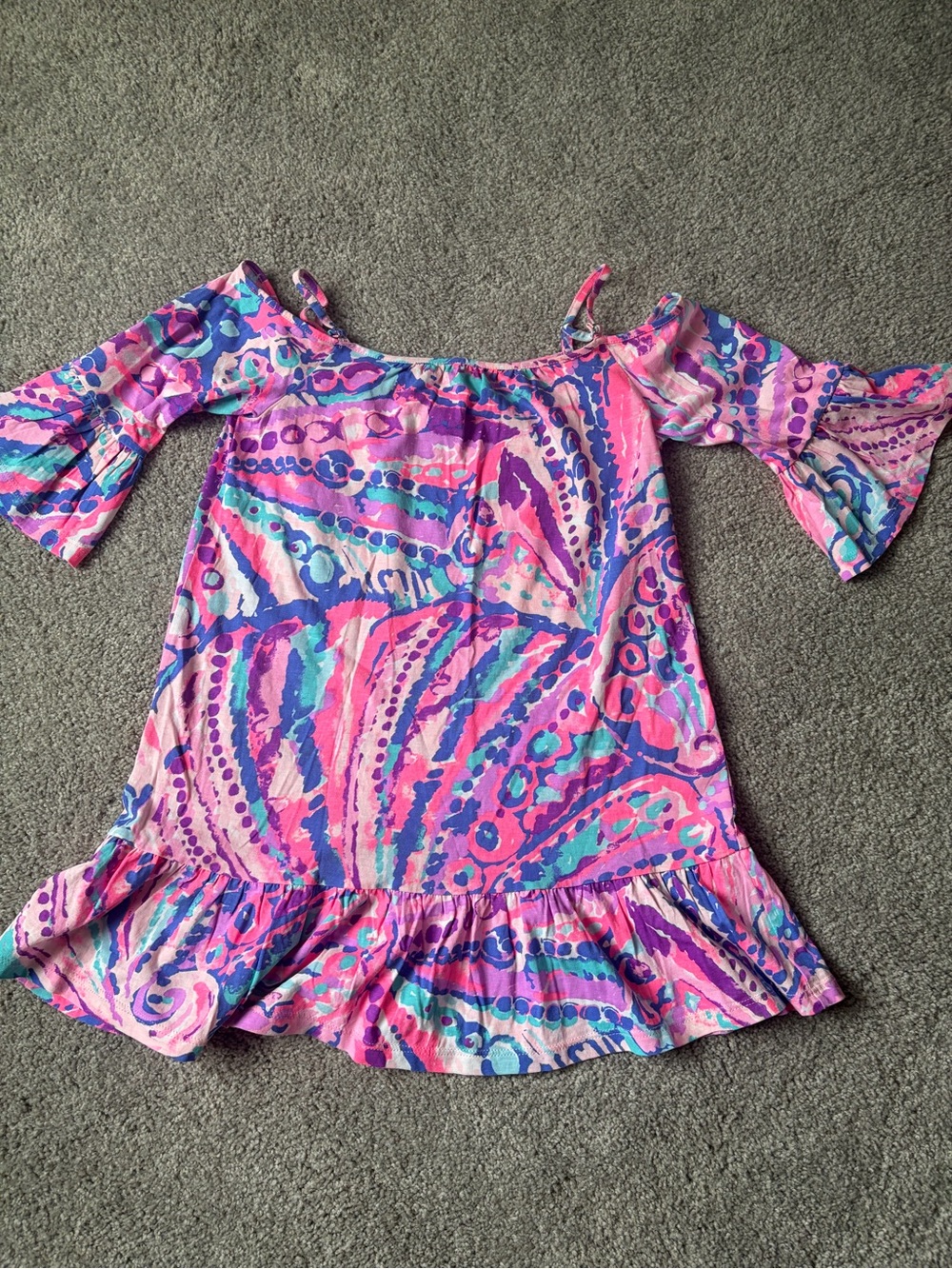 Lily Pulitzer Girl’s Pink & Purple Abstract Off-Shoulder Ruffle Dress